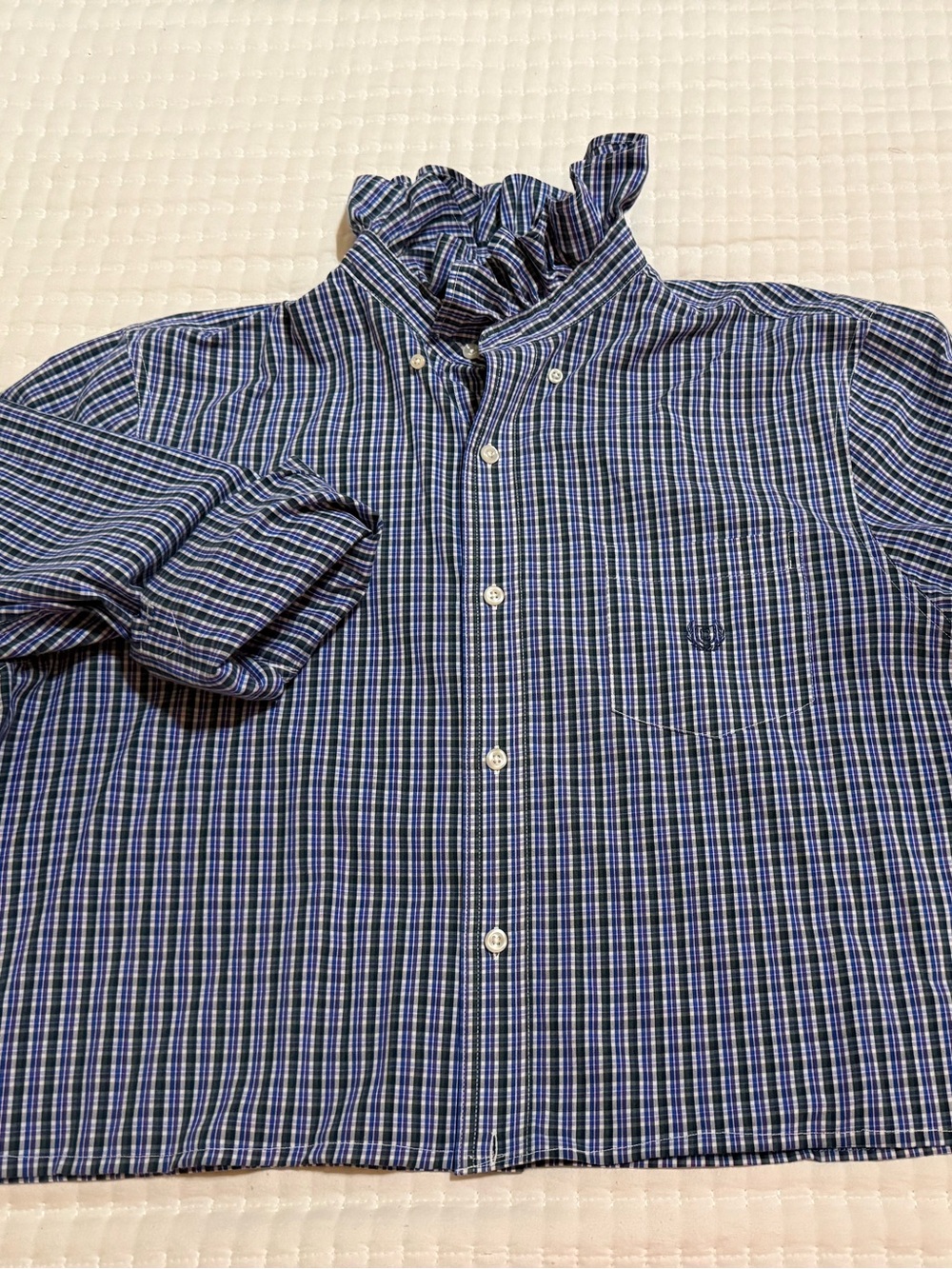 Upcycled Chaps Mens Plaid Button-Down Shirt in Blue, Purple and White - Picture 4 of 11